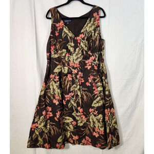 Jones New York $110 18W Brown Pink Floral Romance Fit‎ Flare Sleeveless Dress
